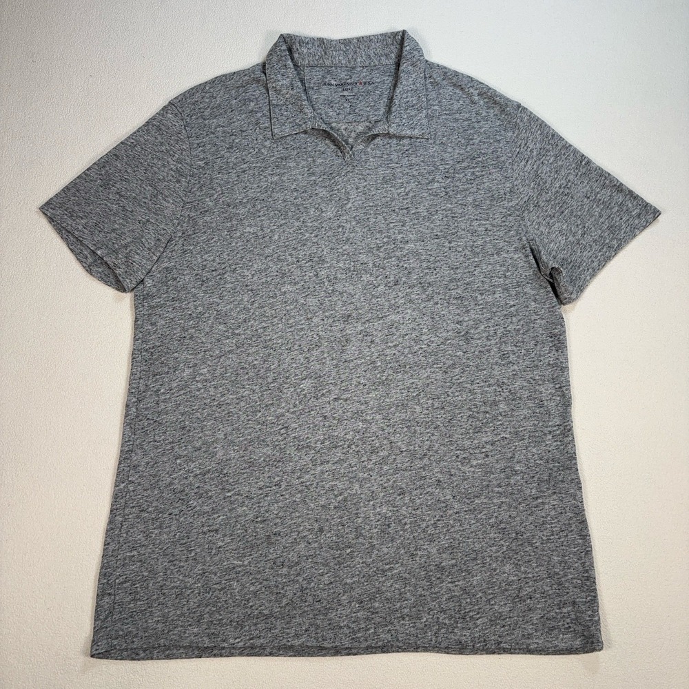John Varvatos Star USA Luxe Linen Blend Polo Mens XL Heathered Gray Jonny Collar
